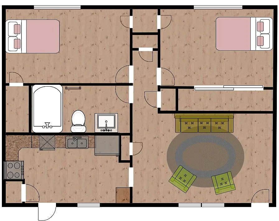 Floor plan 2 Bed-1 Bath