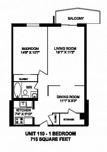 Floor plan 1 Bed 1 Bath E