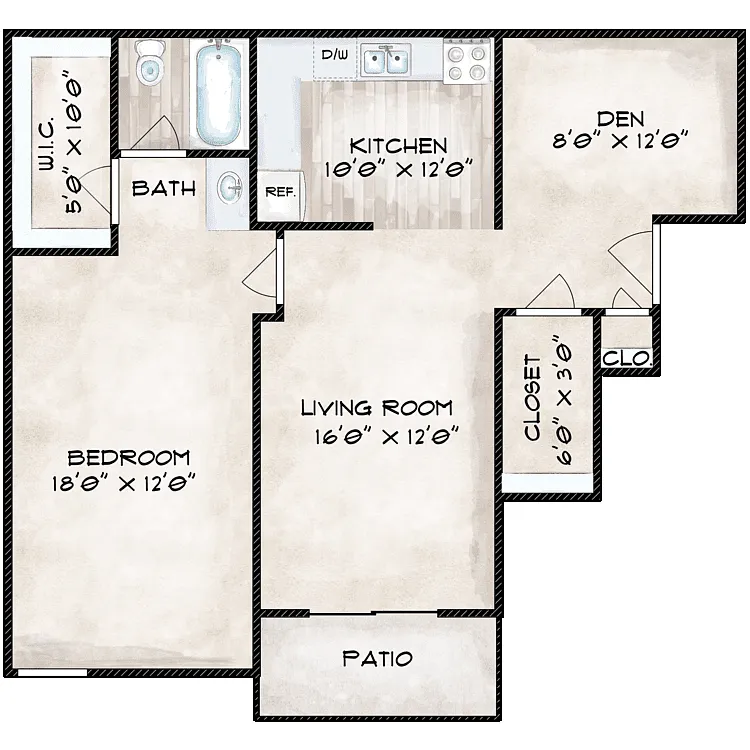 Floor plan Single Bedroom with Den