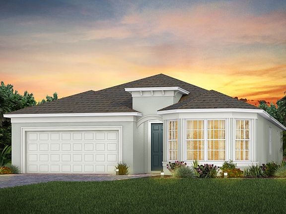 The Palmary, a one-story single family home with a 2 car garage, shown as home exterior FM3