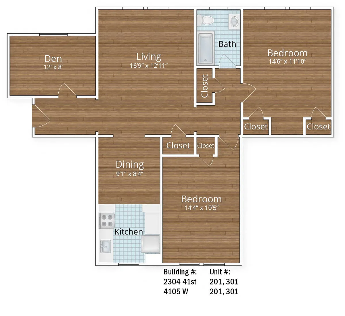 Floor plan Two Bedroom Den