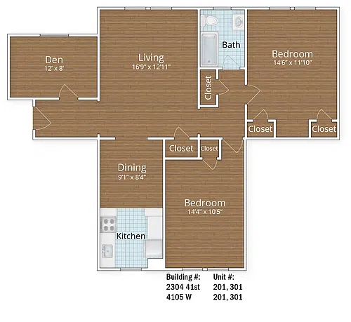 Floor plan Two Bedroom Den