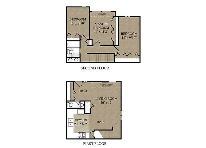 Floor plan 3 Bed Townhouse 1 and 1.5 Bath