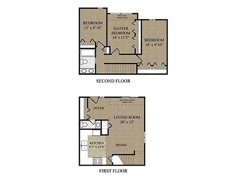 Floor plan 3 Bed Townhouse 1 and 1.5 Bath