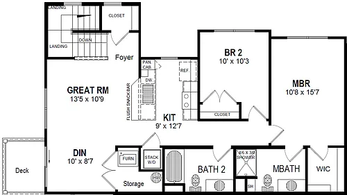 Floor plan 2 Bed 2 Bath Upper