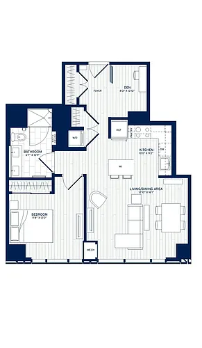 Floor plan 1 Bed/1 Bath Den-D10