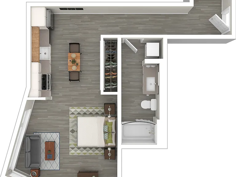 3D Furnished Floor Plan Studio A 3D Furnished Floor Plan Studio A