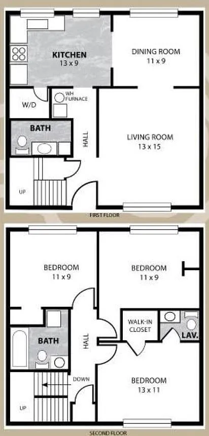 Floor plan Three Bedroom Townhome