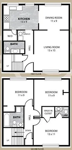 Floor plan Three Bedroom Townhome