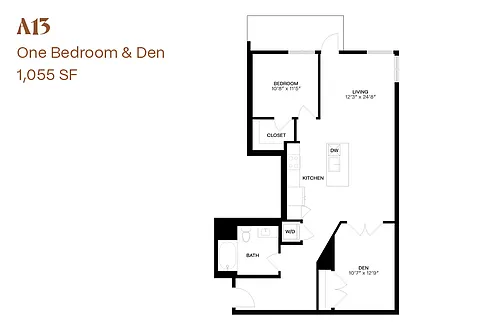Floor plan One Bedroom & Den A13