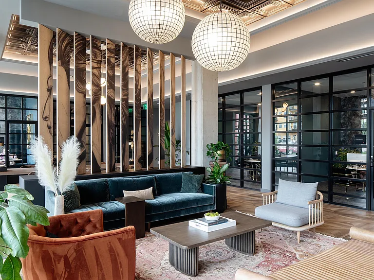 Beautiful brightly-lit lounge with ample seating