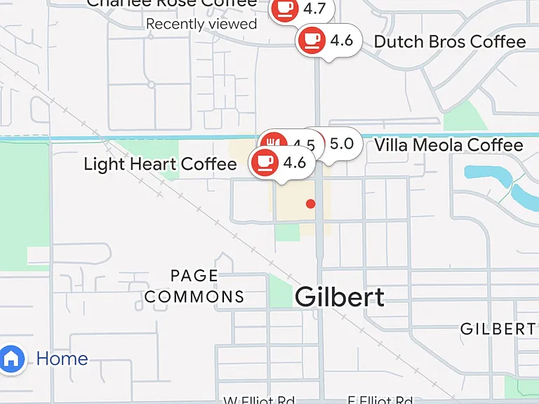 A nice walk or bike ride to several coffee locations.
