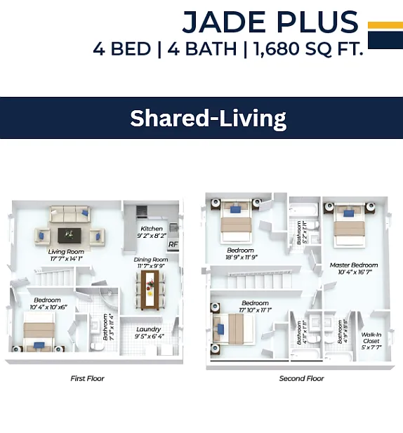Floor plan Jade Plus 4BR All Private Baths - Shared Living