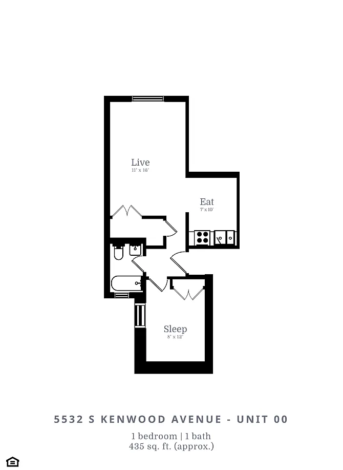 Floor plan 1 Bed |1 Bath (B1)