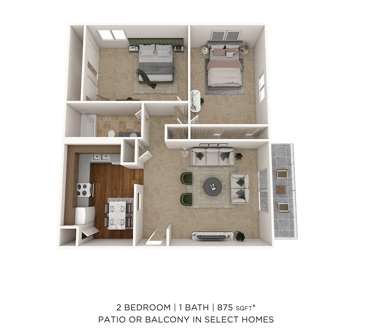 Floor plan Two Bedroom- 875 sqft