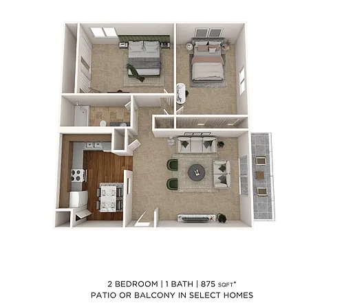 Floor plan Two Bedroom- 875 sqft