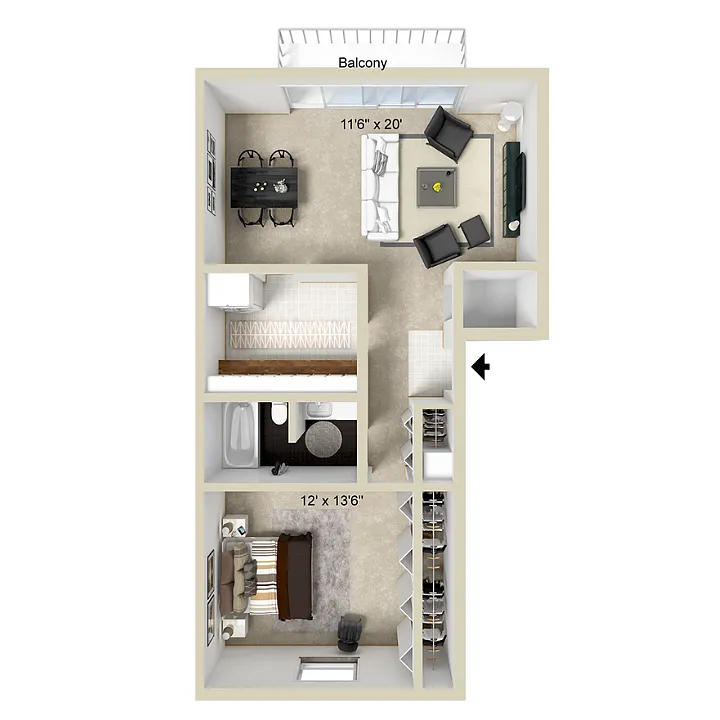Floor plan 1 bedroom 1 bathroom