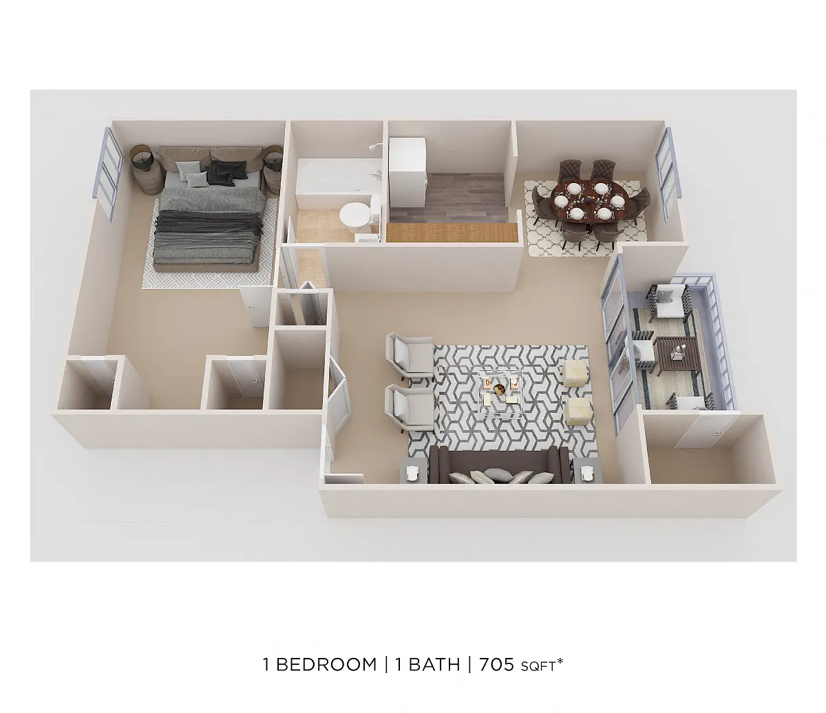 Floor plan One Bedroom - 705 sqft