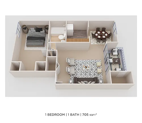 Floor plan One Bedroom - 705 sqft