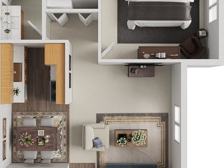 SRA 1 Bed 3D Floor Plan SRA 1 Bed 3D Floor Plan