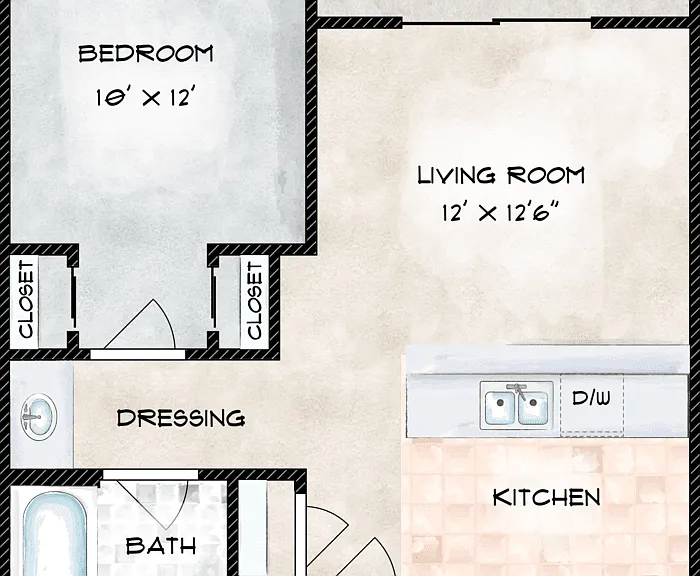 1 Bedroom Floorplan Diagram