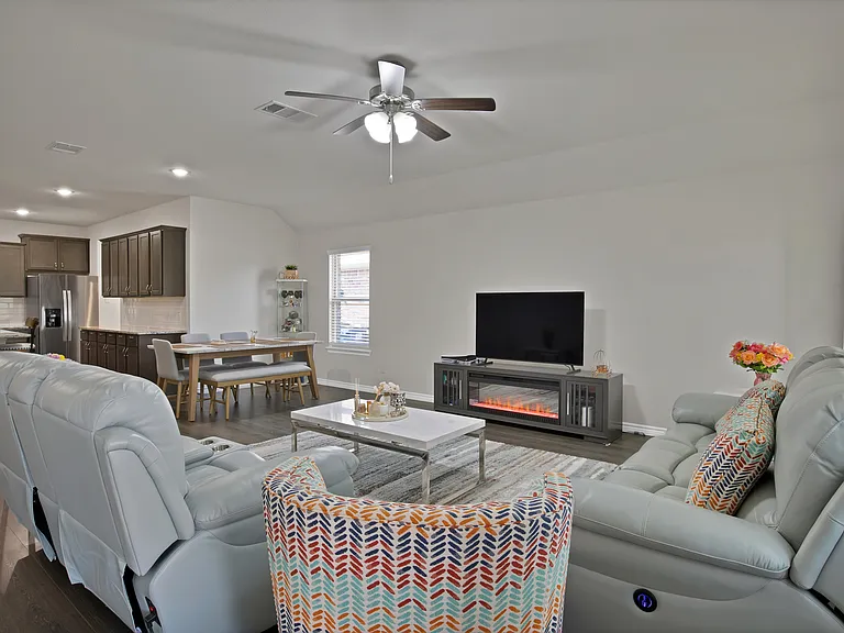 View of dining and kitchen from the living room
