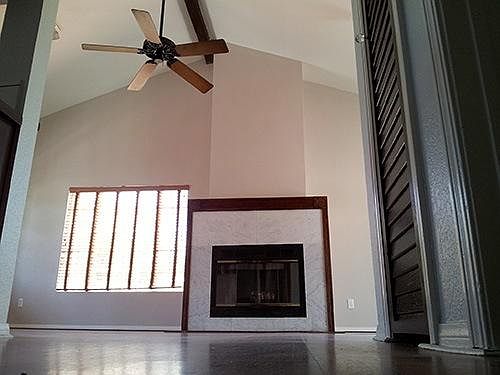 Vaulted ceiling and fireplace