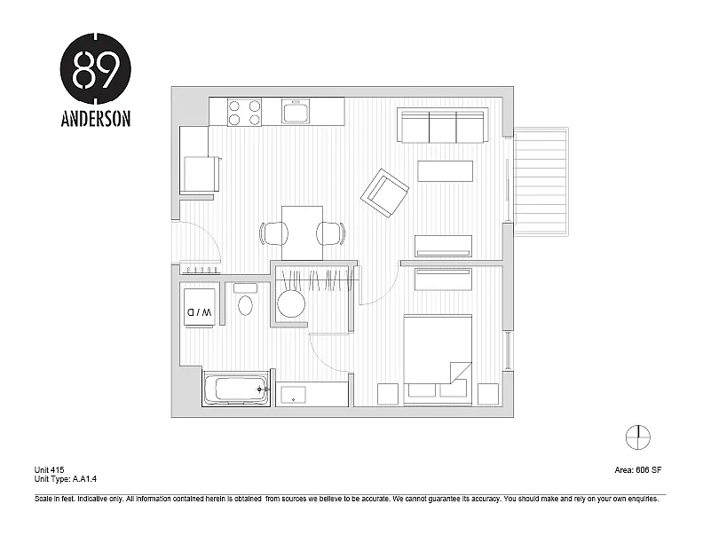 Floor plan 89 Anderson 1BD Plan D