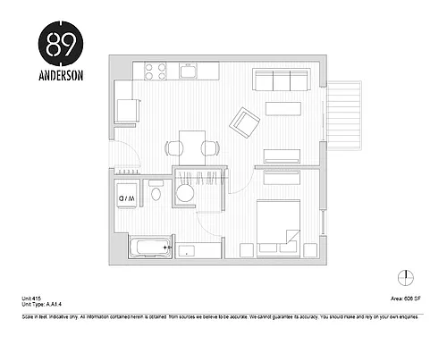 Floor plan 89 Anderson 1BD Plan D
