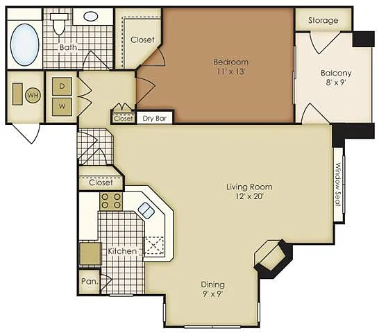 Floor plan One Bedroom 1A1B-3A1D