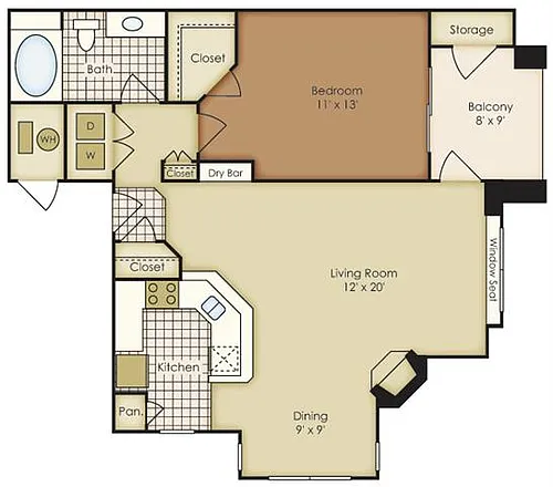 Floor plan One Bedroom 1A1B-3A1D