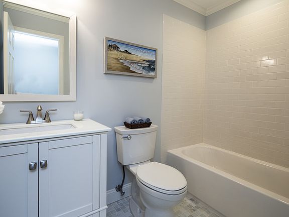 Main Bath : Mosaic tile flooring, subway tile