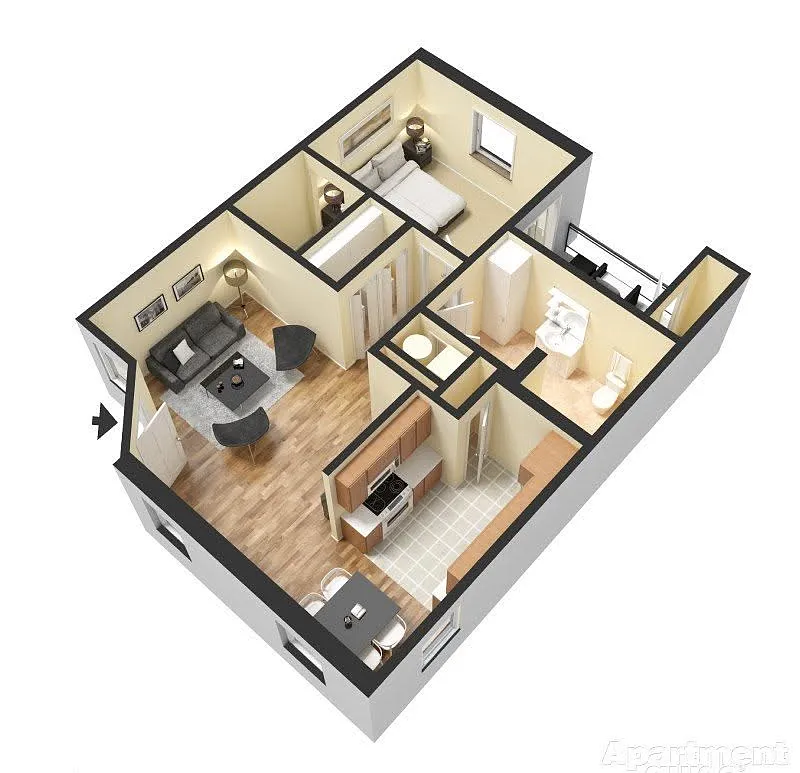 Floor plan 1BD 1BTH A 60%