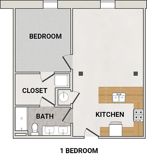 Floor plan 1 Bedroom - 1 Bathroom