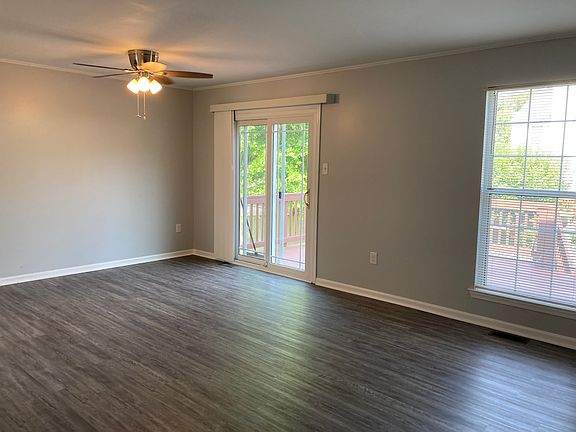 Living room with sliding doors onto deck