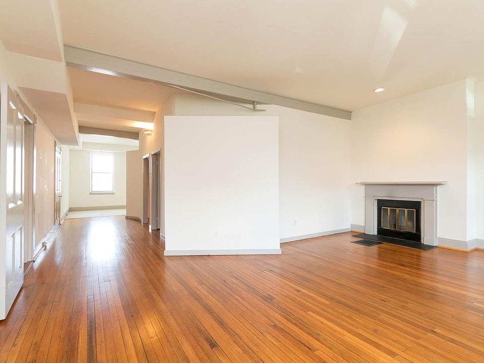 Living room with woodburning fireplace
