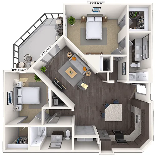 Floor plan Tradition 2x2 1203-1225 SF