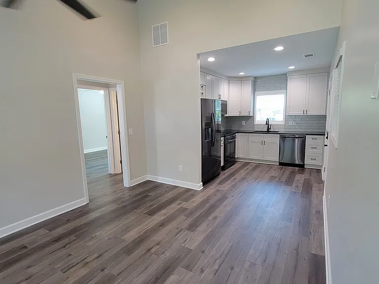 View from living room to kitchen.