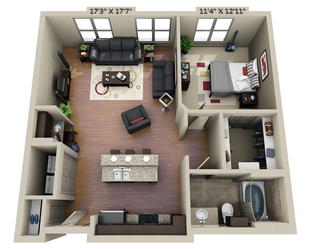 Floor plan One Bedroom A1C