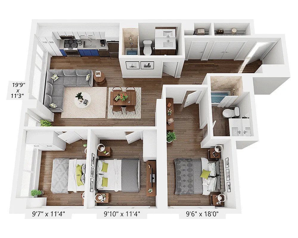 Floor plan Three Bedroom C2K
