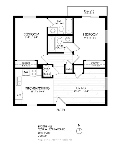 Floor plan 2 Bedroom x 2 Bath Balcony