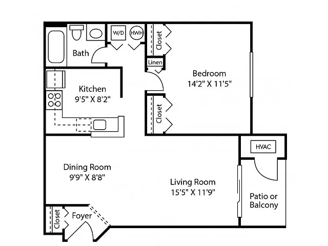 Floor plan One Bedroom One Bath (709 SF)
