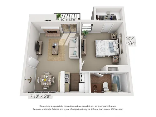 Floor plan 1 Bedroom, 1 Bath A