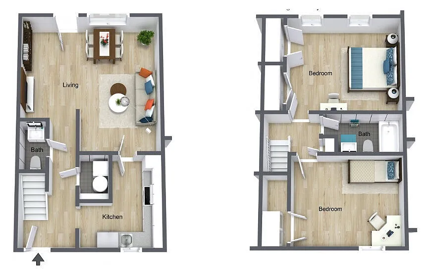 Floor plan 2 Bed 1.5 Bath Townhome