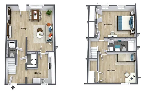Floor plan 2 Bed 1.5 Bath Townhome