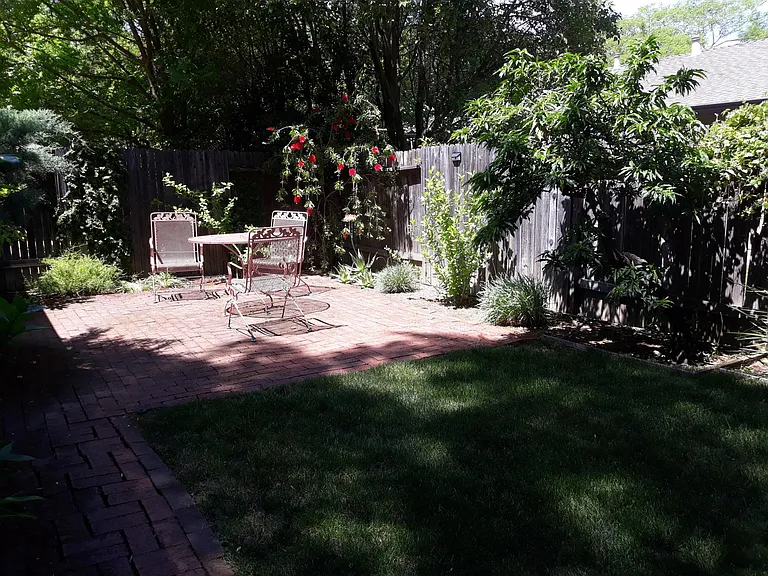 Backyard brick patio.