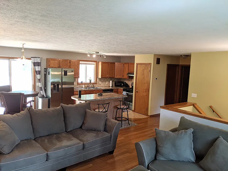 Furnished living room and kitchen