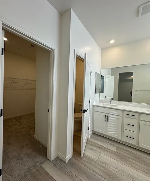 separate water closet w/door, large primary walk-in closet