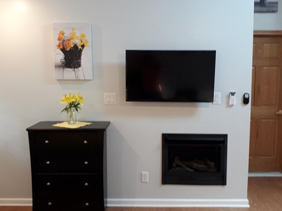 Dresser, TV and Fireplace