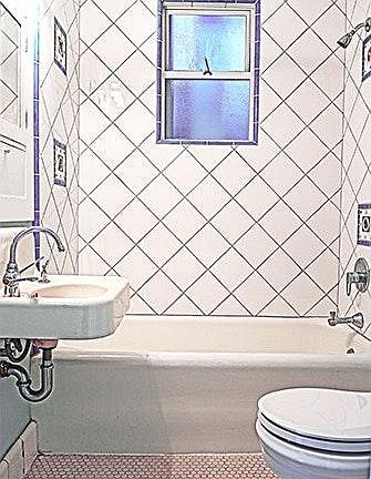 Bathroom with doggie tiles.